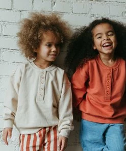 Fin & Vince Sale Fleece Button Pullover - Tomato