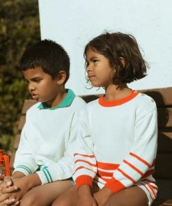 Fin & Vince Red, White And Blue Harbor Sweater - Milk/ Crimson