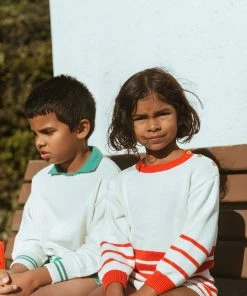 Fin & Vince Red, White And Blue Harbor Sweater - Milk/ Crimson