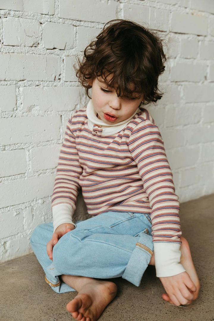 Fin & Vince Sale Waffle Henley Top - Grain Sack Stripe 5 Fin & Vince Sale Waffle Henley Top - Grain Sack Stripe