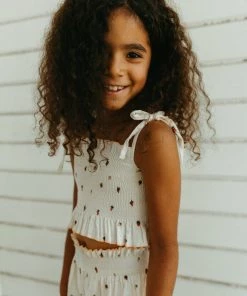 Fin & Vince Smocked Crop Blouse - Strawberries Red, White And Blue