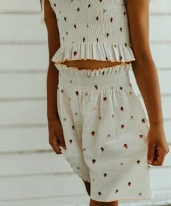 Fin & Vince Smocked Culotte - Strawberries Red, White And Blue