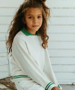 Fin & Vince Spring/summer Knit Sweater - Milk/ Schoolhouse Green