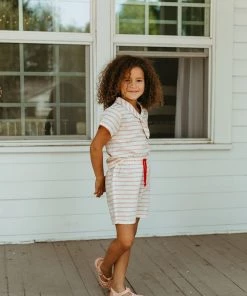 Fin & Vince Pocket Shorts - Ticking Stripe - Brick Red