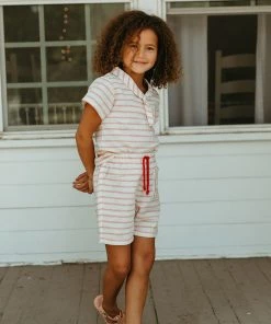 Fin & Vince Pocket Shorts - Ticking Stripe - Brick Red