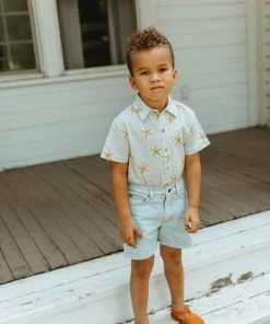 Fin & Vince Red, White And Blue Vintage Denim Shorts - Light Wash W/crab