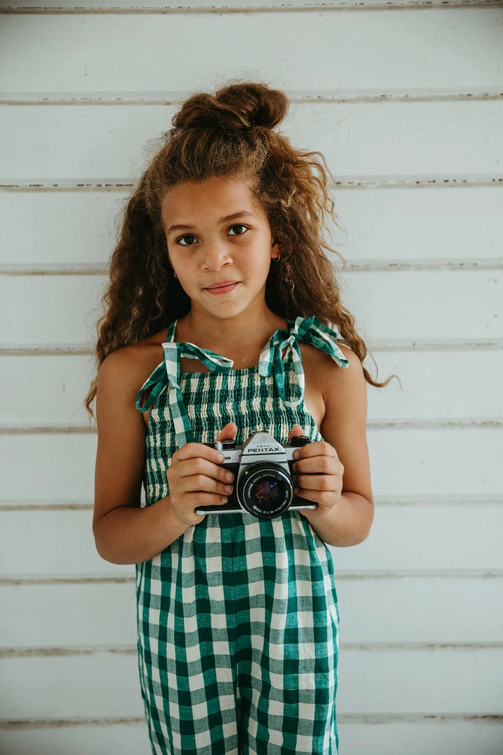 Fin & Vince Smocked Jumpsuit - Jade Check 6 Fin & Vince Smocked Jumpsuit - Jade Check