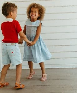 Fin & Vince Red, White And Blue Vintage Denim Shorts - Light Wash W/crab