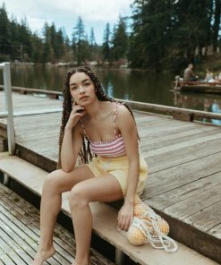 Fin & Vince Womens Smocked Bikini - Ticking Stripe