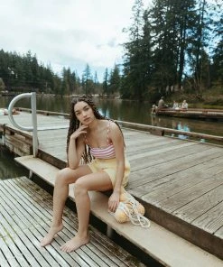 Fin & Vince Womens Smocked Bikini - Ticking Stripe