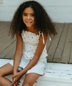 Fin & Vince Vintage Denim Shorts - Grain Sack Stripe Red, White And Blue