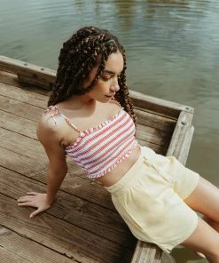 Fin & Vince Womens Smocked Bikini - Ticking Stripe