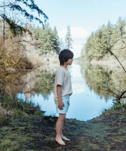 Fin & Vince Red, White And Blue Vintage Denim Shorts - Light Wash W/crab