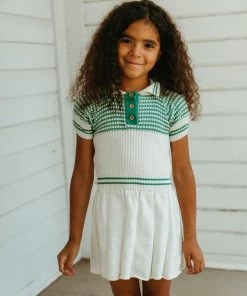 Fin & Vince Knit Dress - Milk/ Schoolhouse Green Spring/summer