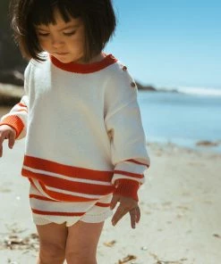 Fin & Vince Red, White And Blue Harbor Sweater - Milk/ Crimson