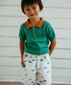 Fin & Vince Spring/summer Short Sleeve Polo - Schoolhouse Green/ Adobe