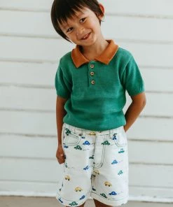 Fin & Vince Spring/summer Short Sleeve Polo - Schoolhouse Green/ Adobe