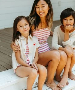 Fin & Vince Womens Smocked Bikini - Ticking Stripe