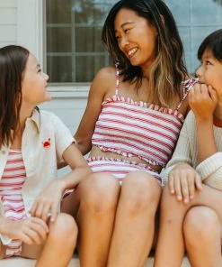 Fin & Vince Womens Smocked Bikini - Ticking Stripe