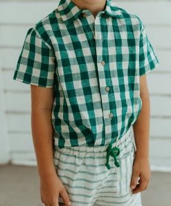 Fin & Vince Woven Button Up - Jade Check Spring/summer