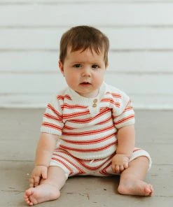 Fin & Vince Red, White And Blue Zion Knit Shorties - Brick Red/ Milk