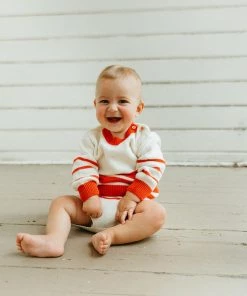 Fin & Vince Red, White And Blue Harbor Sweater - Milk/ Crimson