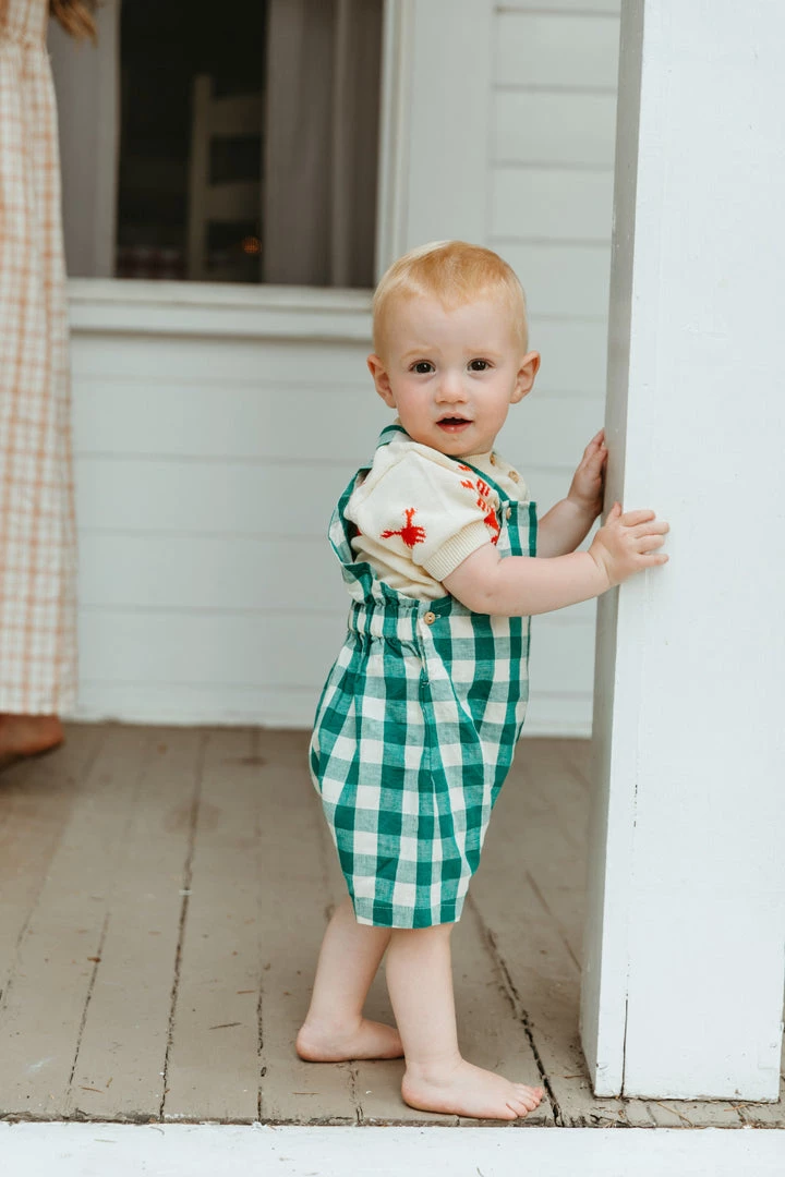 Fin & Vince Spring/summer Short Overall - Jade Check 3 Fin & Vince Spring/summer Short Overall - Jade Check