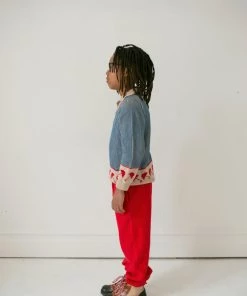 Fin & Vince Sale Umbrella Sweater - Vintage Blue/ Flax/ Chili