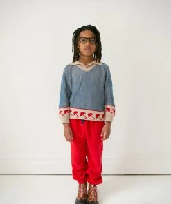 Fin & Vince Sale Umbrella Sweater - Vintage Blue/ Flax/ Chili