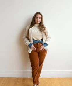 Fin & Vince Women's Colorblock Mock Neck Sweater - Milk/ Sand/ Vintage Blue/ Hazelnut