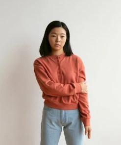 Fin & Vince Women's Fleece Button Pullover - Tomato Sale 24 Fin & Vince Women's Fleece Button Pullover - Tomato Sale