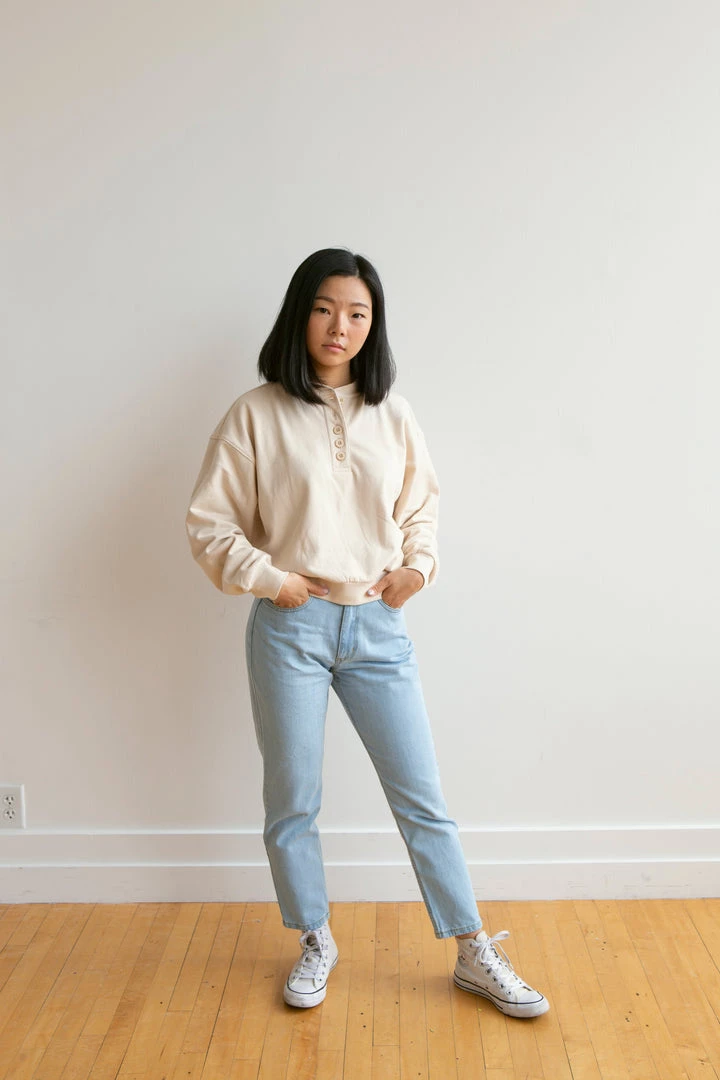 Fin & Vince Women's Fleece Button Pullover - Sand Sale 5 Fin & Vince Women's Fleece Button Pullover - Sand Sale