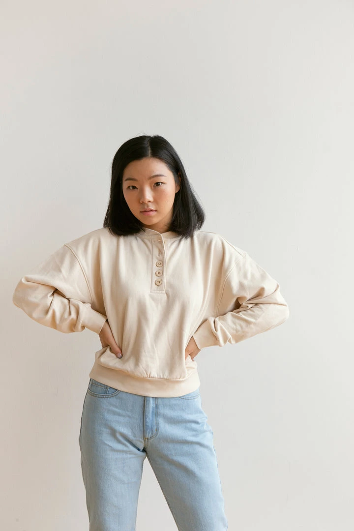 Fin & Vince Women's Fleece Button Pullover - Sand Sale 4 Fin & Vince Women's Fleece Button Pullover - Sand Sale