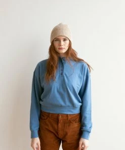 Fin & Vince Women's Fleece Button Pullover - Vintage Blue Sale
