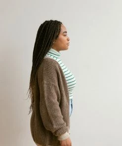 Fin & Vince Women's Ribbed Turtleneck - Ticking Stripe Sale