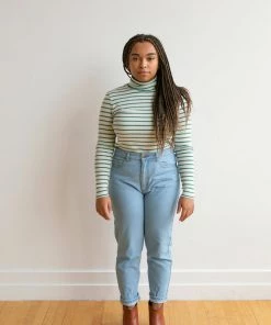 Fin & Vince Women's Ribbed Turtleneck - Ticking Stripe Sale