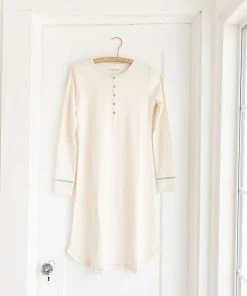Fin & Vince Sale Women's Nightgown - Milk + Emerald Stitch