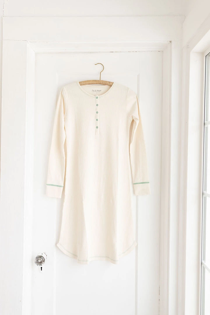 Fin & Vince Sale Women's Nightgown - Milk + Emerald Stitch 3 Fin & Vince Sale Women's Nightgown - Milk + Emerald Stitch