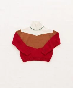 Fin & Vince Colorblock Mock Neck Sweater - Chili Sale
