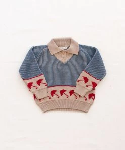 Fin & Vince Sale Umbrella Sweater - Vintage Blue/ Flax/ Chili
