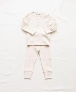 Fin & Vince Ribbed Home Pant - Milk Sale