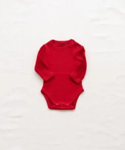 Fin & Vince Sale Ribbed Long Sleeve Onesie - Chili