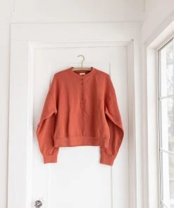 Fin & Vince Women's Fleece Button Pullover - Tomato Sale