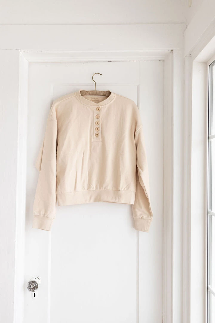 Fin & Vince Women's Fleece Button Pullover - Sand Sale 3 Fin & Vince Women's Fleece Button Pullover - Sand Sale