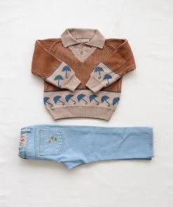 Fin & Vince Umbrella Sweater - Hazelnut/ Flax/ Vintage Blue