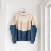 Fin & Vince Women's Colorblock Mock Neck Sweater - Milk/ Sand/ Vintage Blue/ Hazelnut