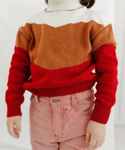 Fin & Vince Colorblock Mock Neck Sweater - Chili Sale