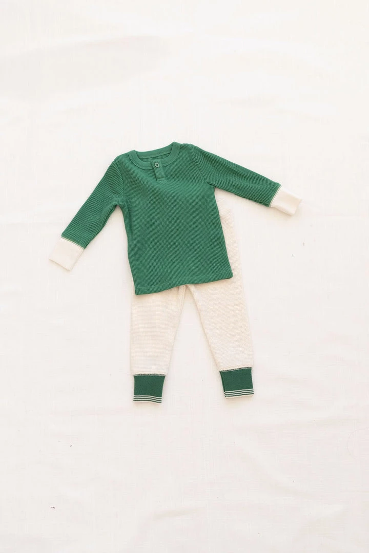 Fin & Vince Waffle Home Pant - Milk/ Fern Retro Cuff Sale 4 Fin & Vince Waffle Home Pant - Milk/ Fern Retro Cuff Sale