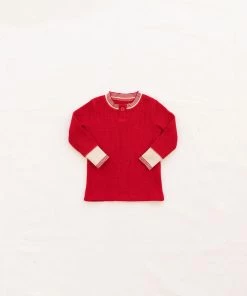 Fin & Vince Sale Waffle Henley Top - Chili/ Retro Cuff