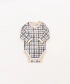 Fin & Vince Ribbed Long Sleeve Onesie - Navy French Plaid Sale